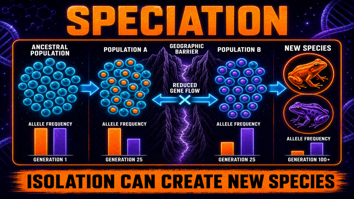 Speciation AP Biology Speciation AP Biology showing ancestral population splitting into isolated populations with reduced gene flow and new species formation