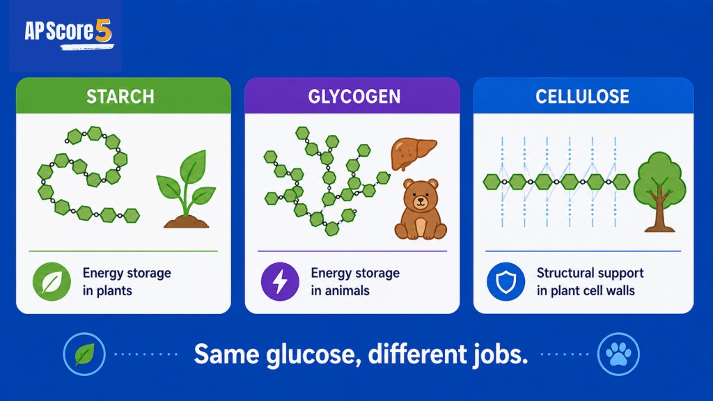 Starch glycogen cellulose