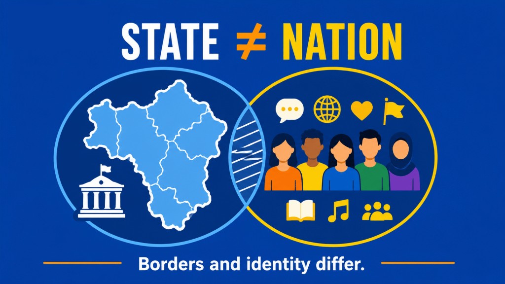 State versus nation AP Human Geography image showing political borders and shared cultural identity