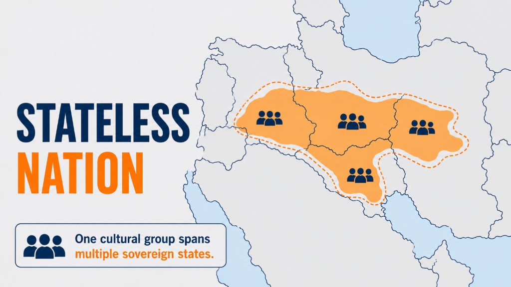 Stateless nation AP Human Geography example showing shared identity without full sovereignty