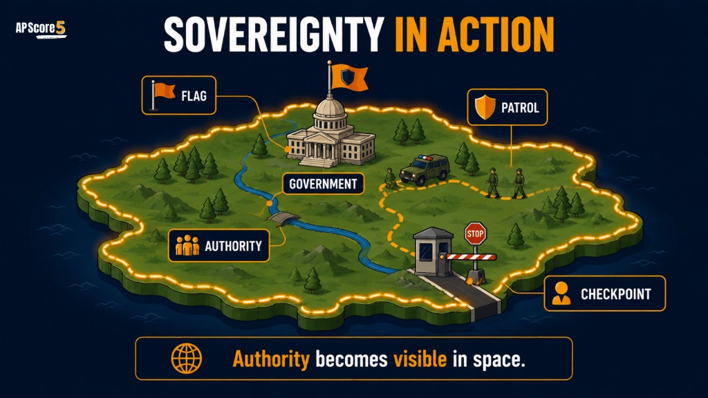 Territoriality and sovereignty AP Human Geography image showing state authority through boundaries flags patrols and checkpoints