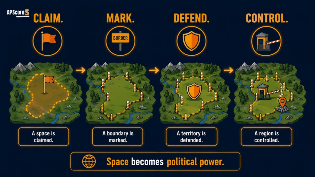Territoriality AP Human Geography image showing a state claiming marking defending and controlling space