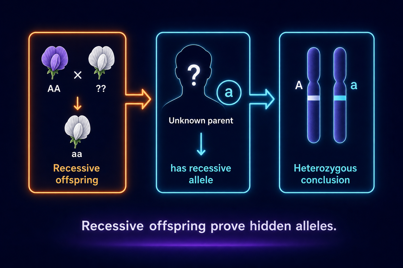 AP Biology test cross evidence flow showing recessive offspring proving hidden recessive allele