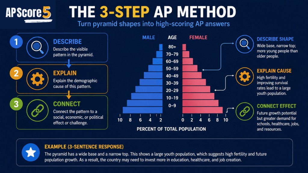 The 3-Step AP Method for Population Pyramid FRQs — AP Human Geography 3-step AP pyramid method