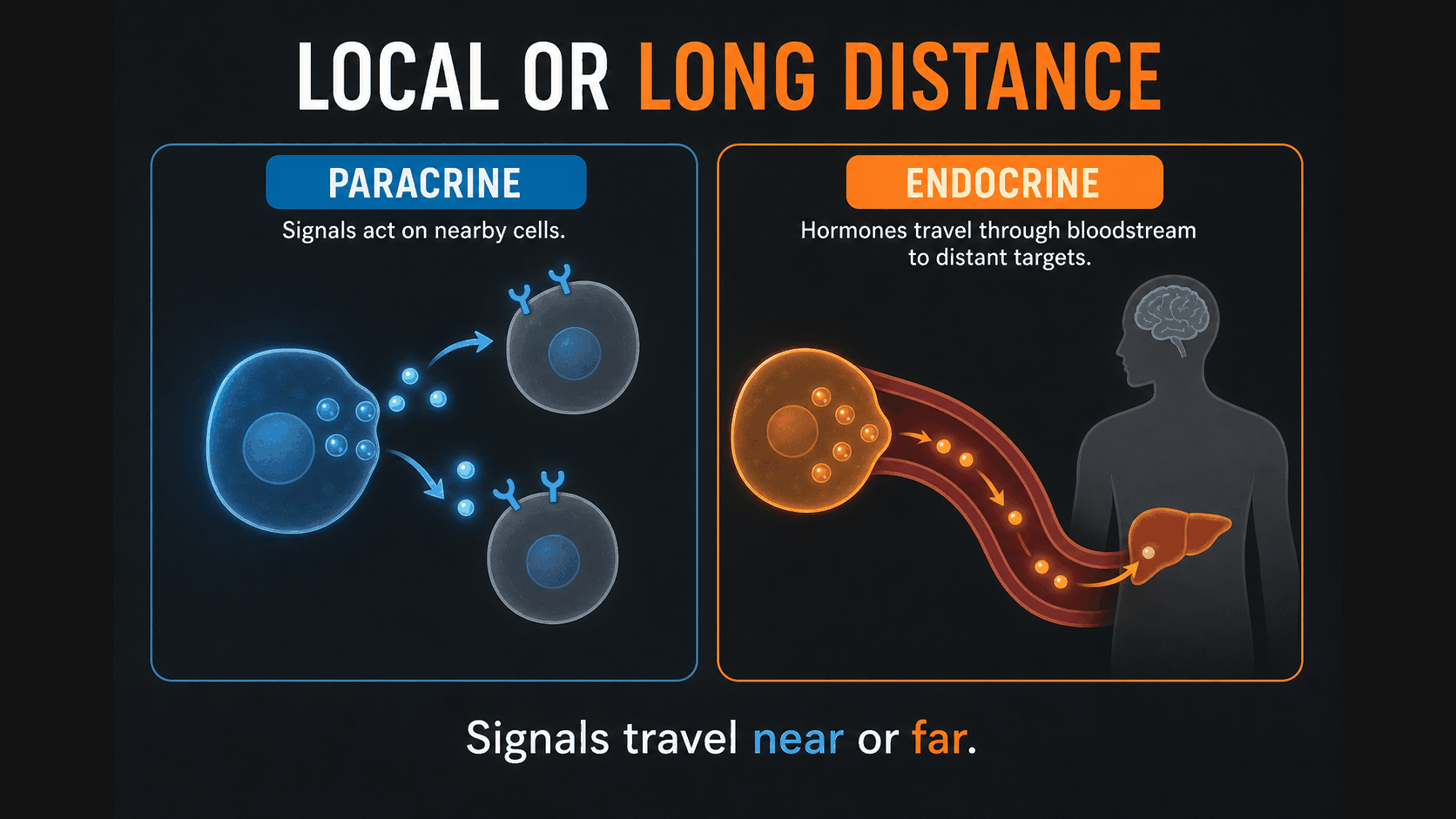 AP Biology infographic comparing local and long-distance cell communication
