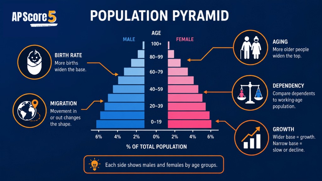 Types of Population Pyramids โ Expansive, Stationary, Constrictive Types of population pyramids